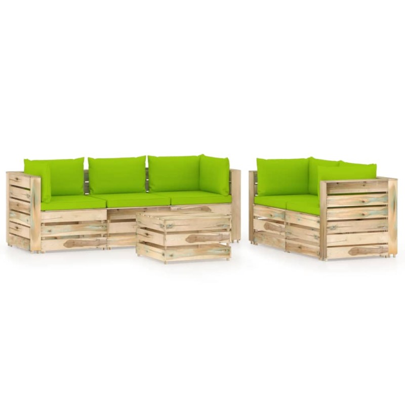 vidaXL Set Divani da Giardino con Cuscini 6 pz Legno Impregnato Verde