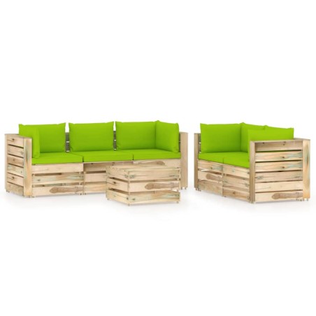 vidaXL Set Divani da Giardino con Cuscini 6 pz Legno Impregnato Verde