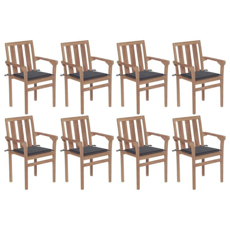 vidaXL Sedie da Giardino Impilabili con Cuscini 8 pz Massello di Teak vidaXL Sedie da Giardino Impilabili con Cuscini 8 pz Massello di Teak