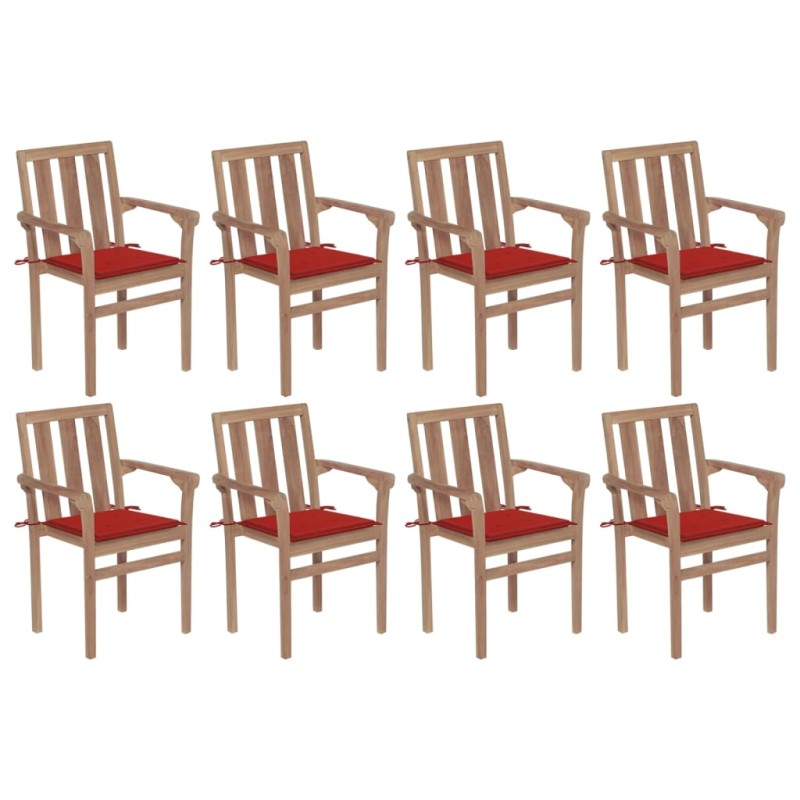 vidaXL Sedie da Giardino Impilabili con Cuscini 8 pz Massello di Teak vidaXL Sedie da Giardino Impilabili con Cuscini 8 pz Massello di Teak
