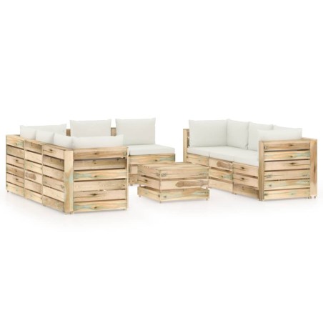 vidaXL Set Divani da Giardino con Cuscini 9 pz Legno Impregnato Verde