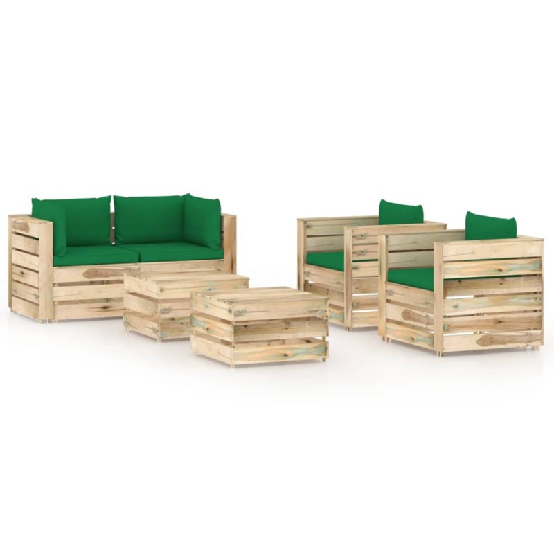 vidaXL Set Salotto da Giardino con Cuscini 6 pz Legno Impregnato Verde vidaXL Set Salotto da Giardino con Cuscini 6 pz Legno Impregnato Verde