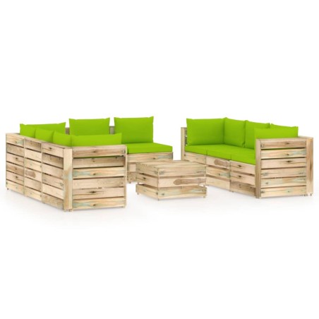 vidaXL Set Divani da Giardino con Cuscini 9 pz Legno Impregnato Verde