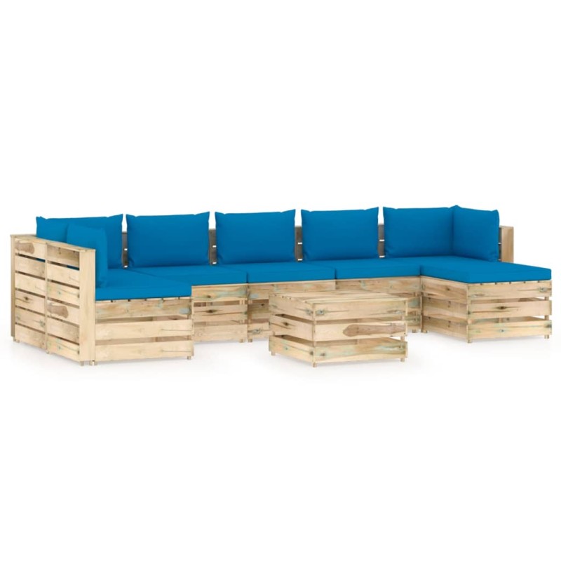 vidaXL Set Salotto da Giardino con Cuscini 8 pz Legno Impregnato Verde vidaXL Set Salotto da Giardino con Cuscini 8 pz Legno Impregnato Verde