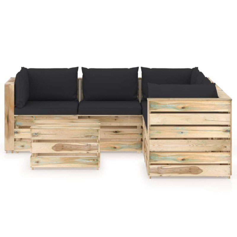 vidaXL Set Salotto da Giardino con Cuscini 6 pz Legno Impregnato Verde vidaXL Set Salotto da Giardino con Cuscini 6 pz Legno Impregnato Verde