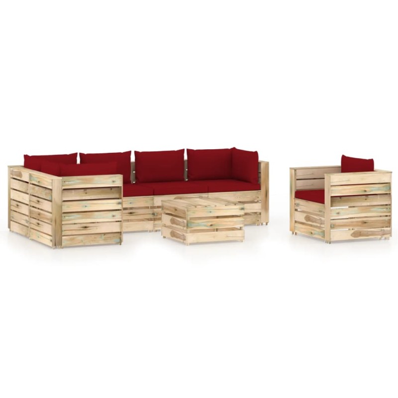 vidaXL Set Salotto da Giardino con Cuscini 7 pz Legno Impregnato Verde vidaXL Set Salotto da Giardino con Cuscini 7 pz Legno Impregnato Verde