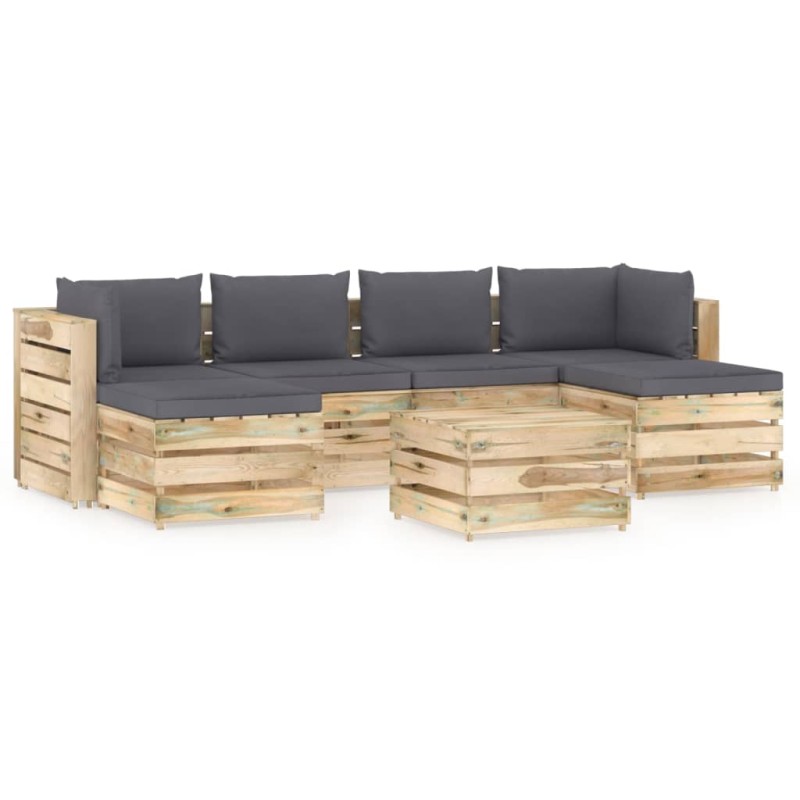 vidaXL Set Divani da Giardino con Cuscini 7 pz Legno Impregnato Verde vidaXL Set Divani da Giardino con Cuscini 7 pz Legno Impregnato Verde
