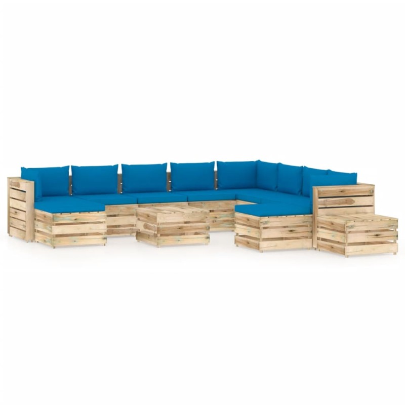 vidaXL Set Salotto da Giardino con Cuscini 12pz Legno Impregnato Verde vidaXL Set Salotto da Giardino con Cuscini 12pz Legno Impregnato Verde