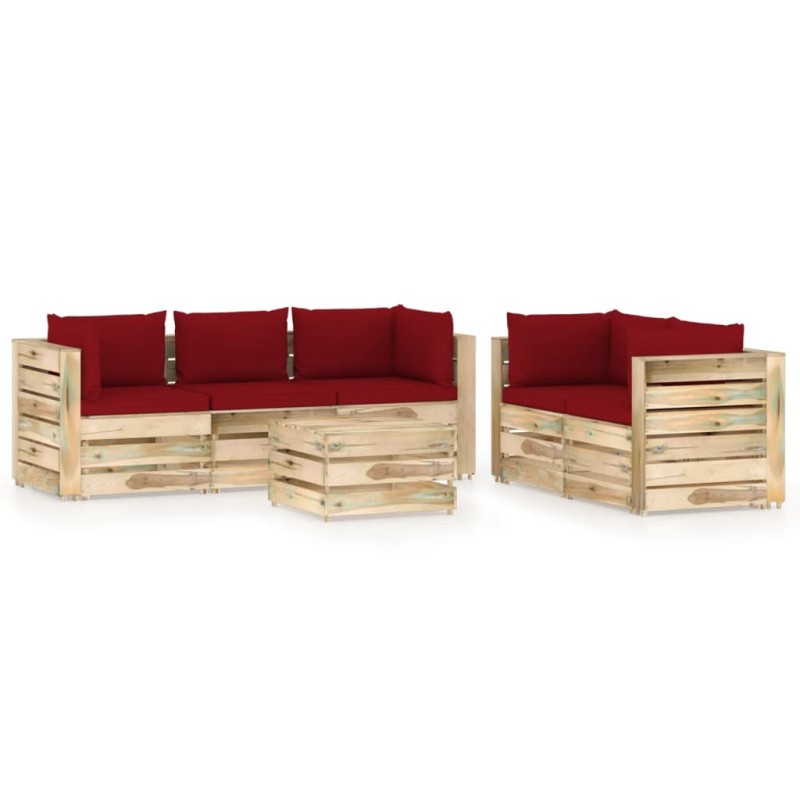 vidaXL Set Divani da Giardino con Cuscini 6 pz Legno Impregnato Verde vidaXL Set Divani da Giardino con Cuscini 6 pz Legno Impregnato Verde