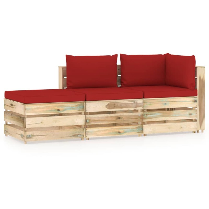 vidaXL Set Salotto da Giardino con Cuscini 3 pz Legno Impregnato Verde vidaXL Set Salotto da Giardino con Cuscini 3 pz Legno Impregnato Verde