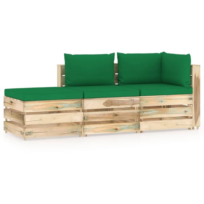 vidaXL Set Salotto da Giardino con Cuscini 3 pz Legno Impregnato Verde vidaXL Set Salotto da Giardino con Cuscini 3 pz Legno Impregnato Verde