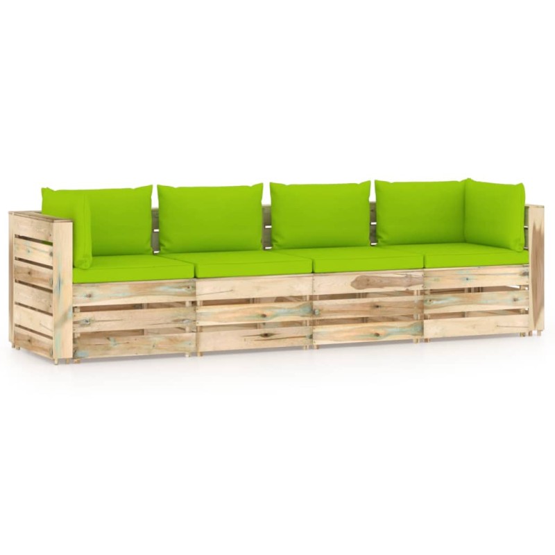 vidaXL Divano da Giardino 4 Posti con Cuscini Legno Impregnato Verde vidaXL Divano da Giardino 4 Posti con Cuscini Legno Impregnato Verde