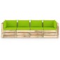 vidaXL Divano da Giardino 4 Posti con Cuscini Legno Impregnato Verde vidaXL Divano da Giardino 4 Posti con Cuscini Legno Impregnato Verde