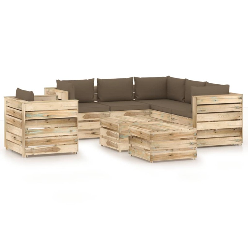 vidaXL Set Salotto da Giardino con Cuscini 8 pz Legno Impregnato Verde vidaXL Set Salotto da Giardino con Cuscini 8 pz Legno Impregnato Verde