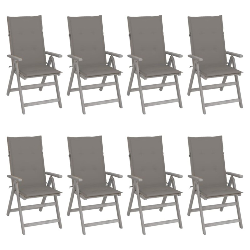 vidaXL Sedie Giardino Reclinabili 8pz Cuscini Massello Acacia Grigio vidaXL Sedie Giardino Reclinabili 8pz Cuscini Massello Acacia Grigio