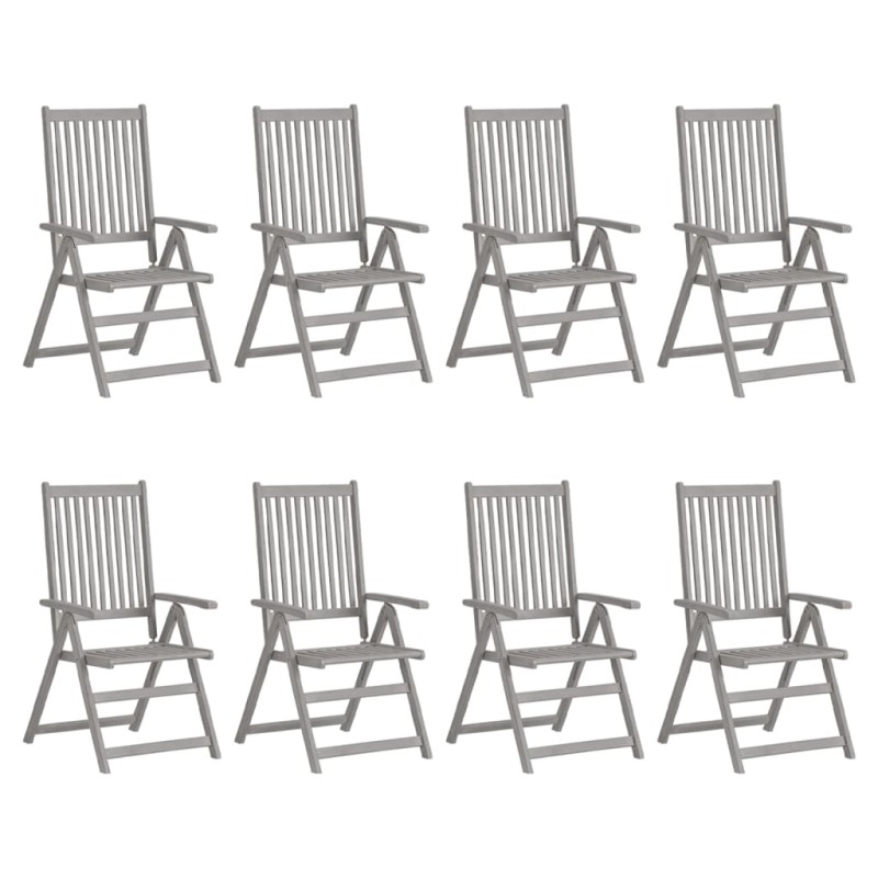 vidaXL Sedie Giardino Reclinabili 8pz Cuscini Massello Acacia Grigio vidaXL Sedie Giardino Reclinabili 8pz Cuscini Massello Acacia Grigio