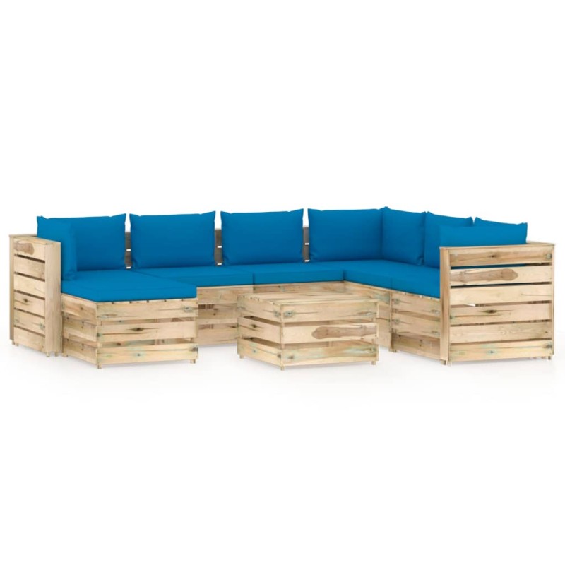 vidaXL Set Salotto da Giardino con Cuscini 8 pz Legno Impregnato Verde vidaXL Set Salotto da Giardino con Cuscini 8 pz Legno Impregnato Verde
