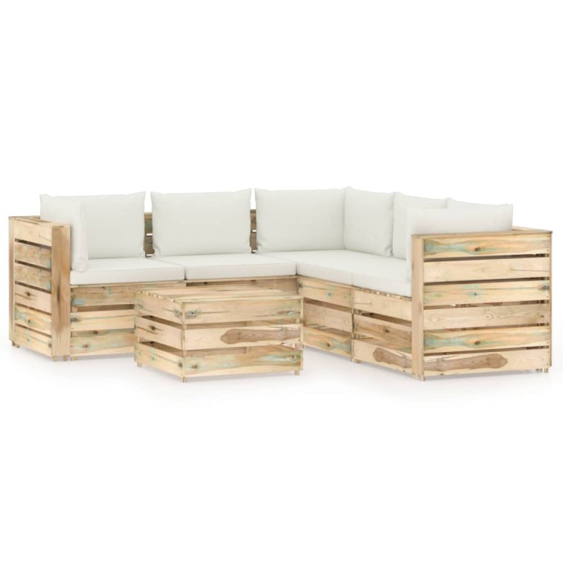 vidaXL Set Salotto da Giardino con Cuscini 6 pz Legno Impregnato Verde vidaXL Set Salotto da Giardino con Cuscini 6 pz Legno Impregnato Verde