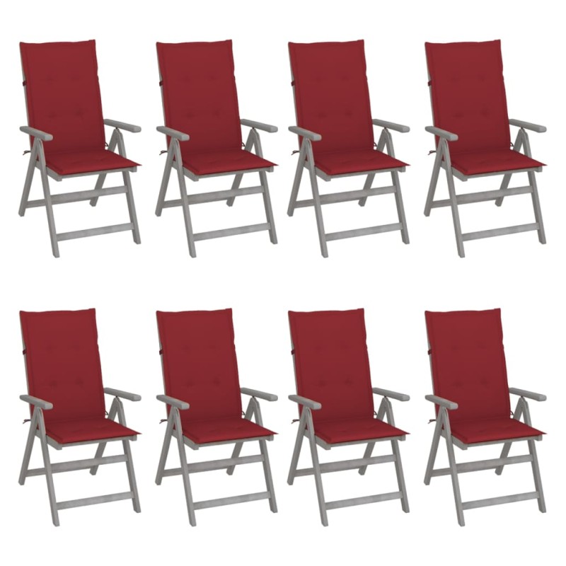 vidaXL Sedie Giardino Reclinabili 8pz Cuscini Massello Acacia Grigio vidaXL Sedie Giardino Reclinabili 8pz Cuscini Massello Acacia Grigio