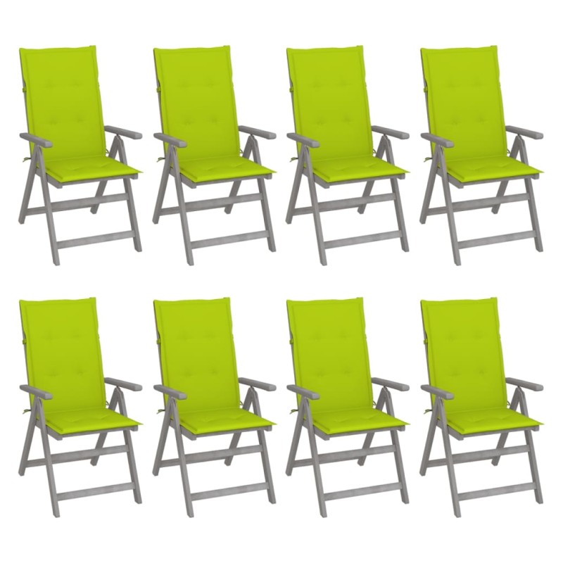 vidaXL Sedie Giardino Reclinabili 8pz Cuscini Massello Acacia Grigio vidaXL Sedie Giardino Reclinabili 8pz Cuscini Massello Acacia Grigio