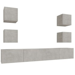 vidaXL Set di Mobili Porta TV 6 pz Grigio Cemento in Legno Multistrato