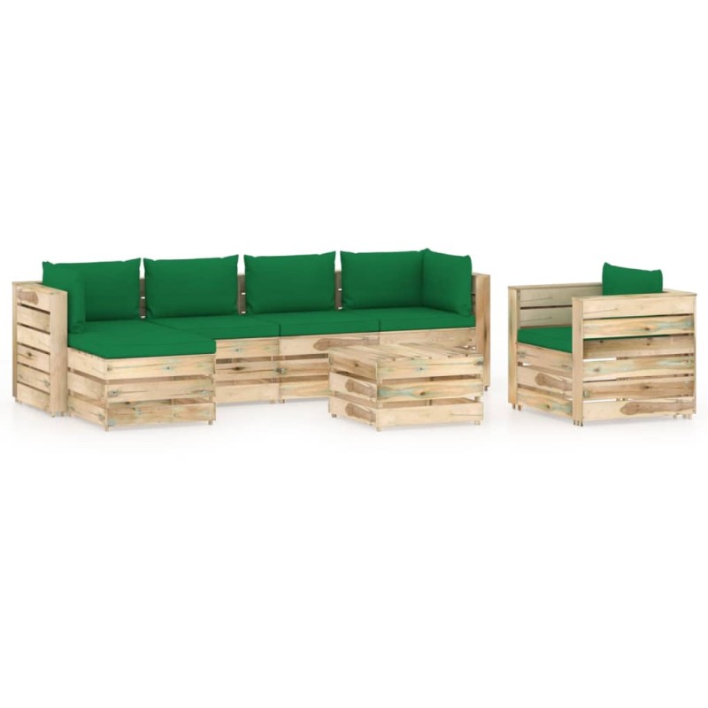 vidaXL Set Salotto da Giardino con Cuscini 7 pz Legno Impregnato Verde vidaXL Set Salotto da Giardino con Cuscini 7 pz Legno Impregnato Verde
