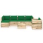 vidaXL Set Salotto da Giardino con Cuscini 7 pz Legno Impregnato Verde vidaXL Set Salotto da Giardino con Cuscini 7 pz Legno Impregnato Verde