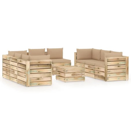 vidaXL Set Divani da Giardino con Cuscini 9 pz Legno Impregnato Verde