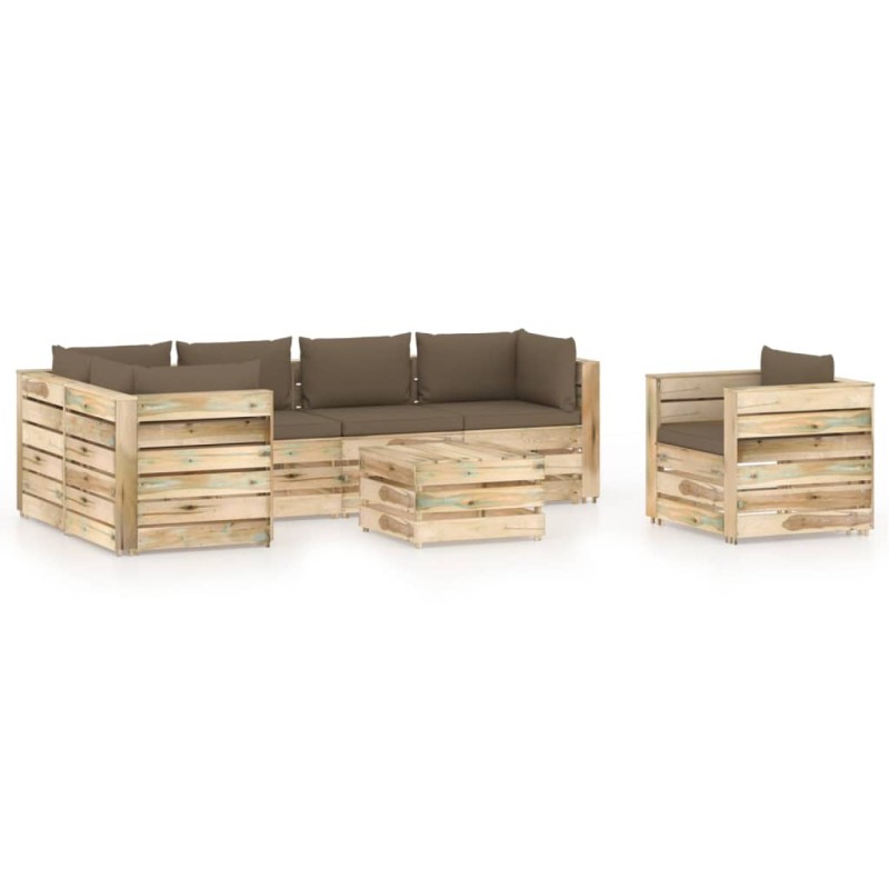 vidaXL Set Salotto da Giardino con Cuscini 7 pz Legno Impregnato Verde vidaXL Set Salotto da Giardino con Cuscini 7 pz Legno Impregnato Verde