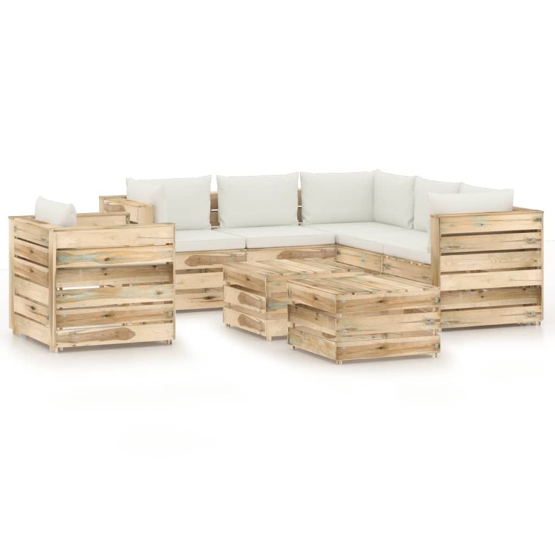 vidaXL Set Salotto da Giardino con Cuscini 8 pz Legno Impregnato Verde vidaXL Set Salotto da Giardino con Cuscini 8 pz Legno Impregnato Verde
