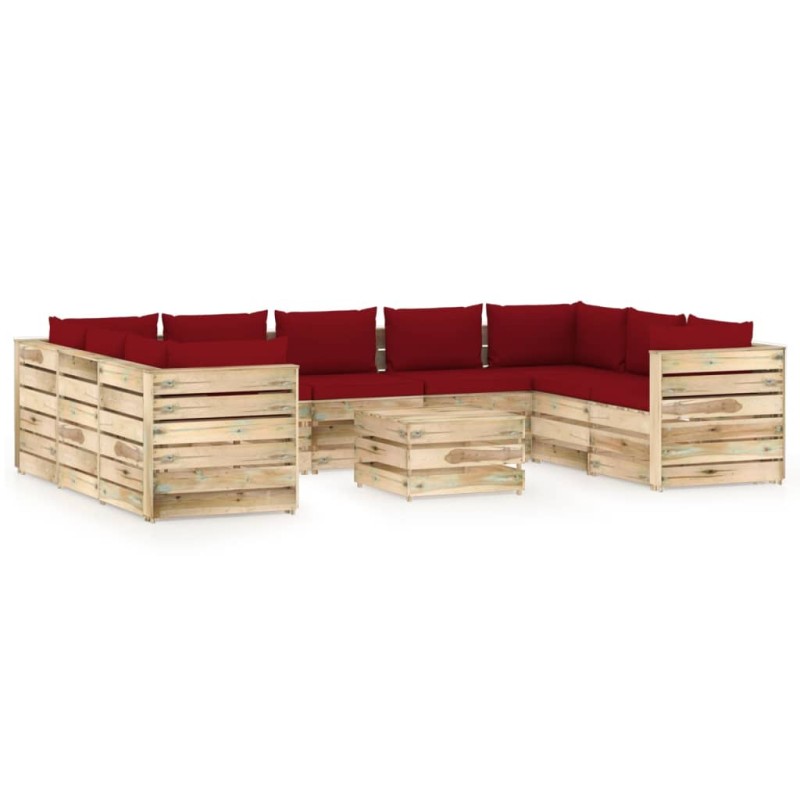 vidaXL Set Divani da Giardino con Cuscini 10 pz Legno Impregnato Verde vidaXL Set Divani da Giardino con Cuscini 10 pz Legno Impregnato Verde