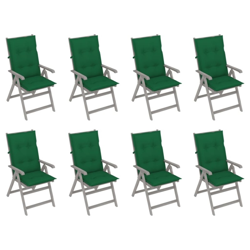 vidaXL Sedie Giardino Reclinabili 8 pz Cuscini Massello Acacia Grigio vidaXL Sedie Giardino Reclinabili 8 pz Cuscini Massello Acacia Grigio
