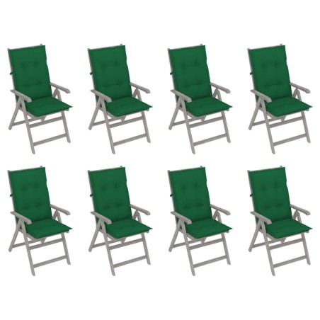 vidaXL Sedie Giardino Reclinabili 8 pz Cuscini Massello Acacia Grigio