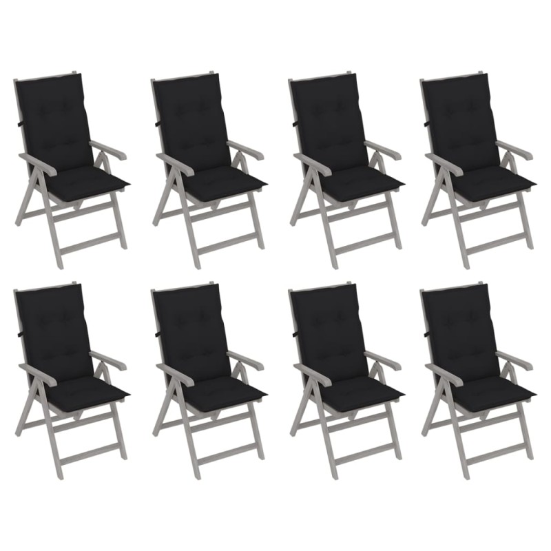vidaXL Sedie Giardino Reclinabili 8pz Cuscini Massello Acacia Grigio vidaXL Sedie Giardino Reclinabili 8pz Cuscini Massello Acacia Grigio