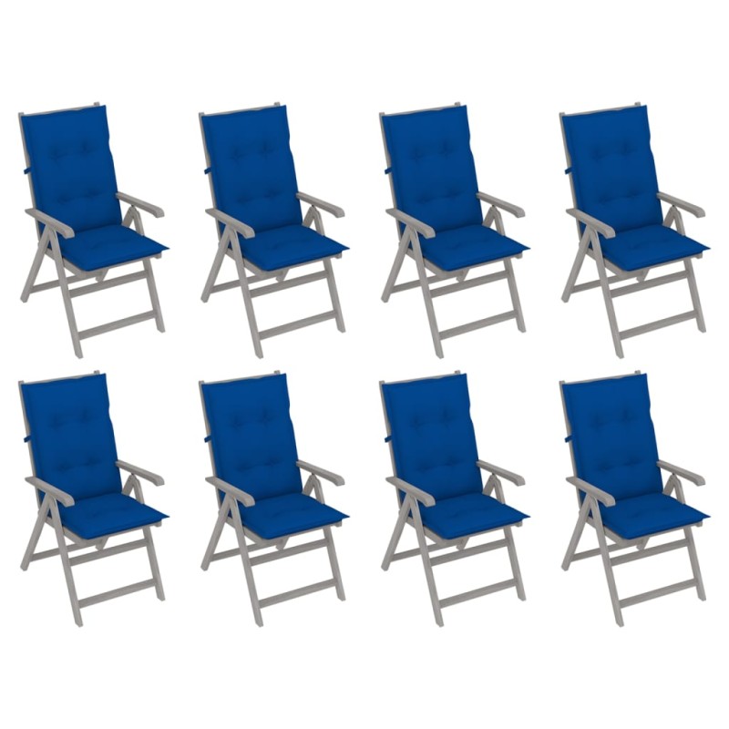 vidaXL Sedie Giardino Reclinabili 8 pz Cuscini Massello Acacia Grigio