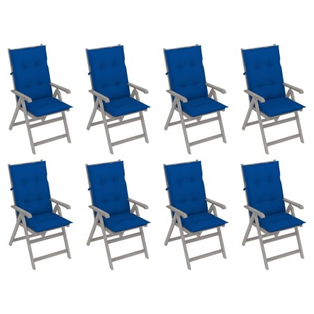 vidaXL Sedie Giardino Reclinabili 8 pz Cuscini Massello Acacia Grigio