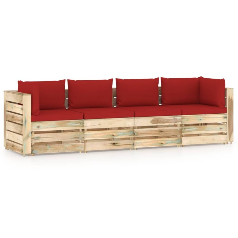 vidaXL Divano da Giardino 4 Posti con Cuscini Legno Impregnato Verde vidaXL Divano da Giardino 4 Posti con Cuscini Legno Impregnato Verde