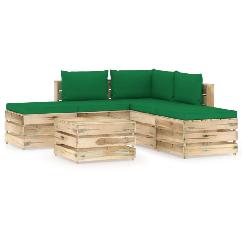 vidaXL Set Divani da Giardino con Cuscini 6 pz Legno Impregnato Verde vidaXL Set Divani da Giardino con Cuscini 6 pz Legno Impregnato Verde