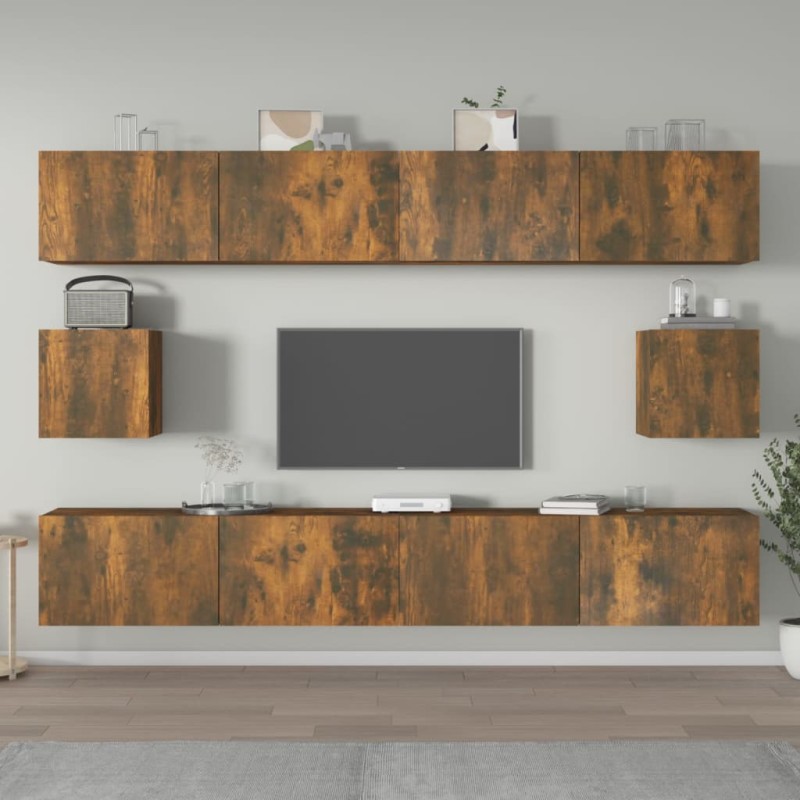 Set di Mobili Porta TV 6 pz Rovere Fumo in Legno Multistrato Set di Mobili Porta TV 6 pz Rovere Fumo in Legno Multistrato