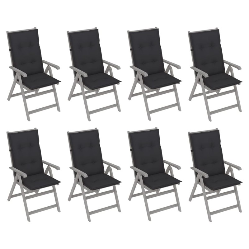 vidaXL Sedie Giardino Reclinabili 8pz Cuscini Massello Acacia Grigio vidaXL Sedie Giardino Reclinabili 8pz Cuscini Massello Acacia Grigio