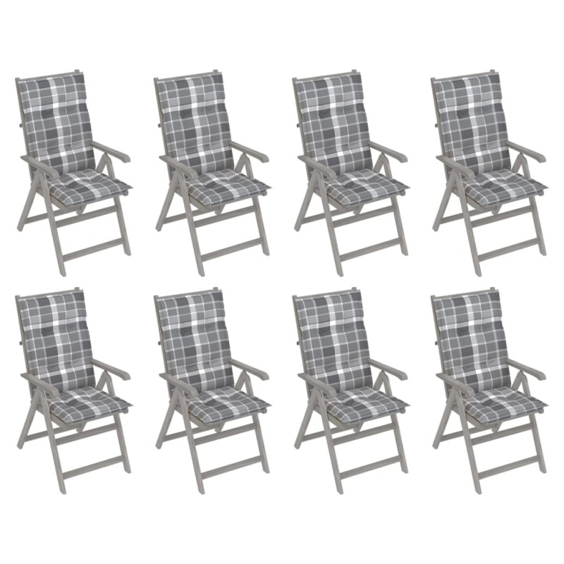 vidaXL Sedie Giardino Reclinabili 8pz Cuscini Massello Acacia Grigio vidaXL Sedie Giardino Reclinabili 8pz Cuscini Massello Acacia Grigio