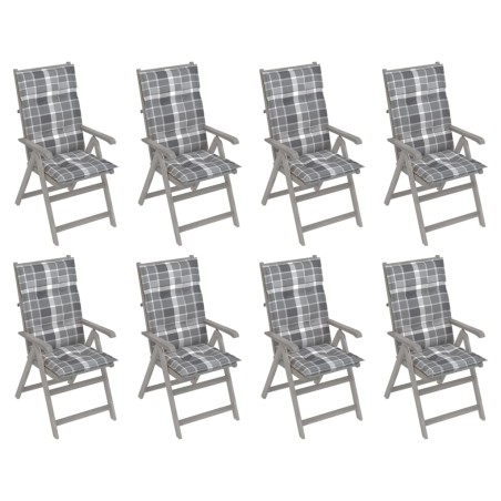 vidaXL Sedie Giardino Reclinabili 8pz Cuscini Massello Acacia Grigio