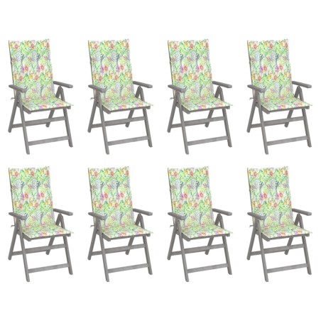 vidaXL Sedie Giardino Reclinabili 8pz Cuscini Massello Acacia Grigio