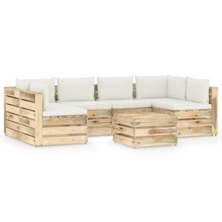 vidaXL Set Divani da Giardino con Cuscini 7 pz Legno Impregnato Verde