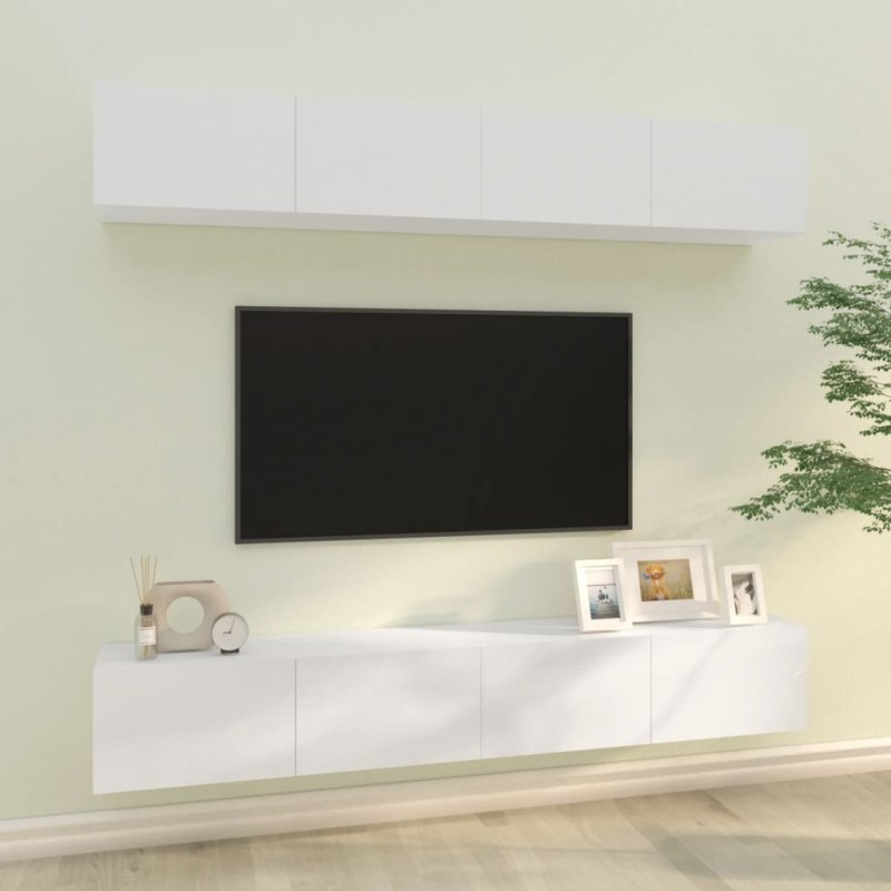 Mobili Porta TV a Parete 4 pz Bianco Lucido 100x30x30 cm Mobili Porta TV a Parete 4 pz Bianco Lucido 100x30x30 cm