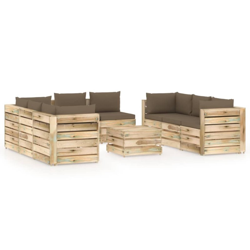 vidaXL Set Divani da Giardino con Cuscini 9 pz Legno Impregnato Verde vidaXL Set Divani da Giardino con Cuscini 9 pz Legno Impregnato Verde