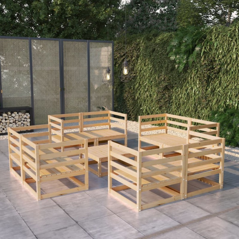 vidaXL Set Divani da Giardino 9 pz in Legno Massello di Pino vidaXL Set Divani da Giardino 9 pz in Legno Massello di Pino