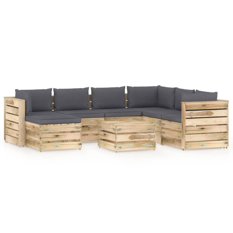 vidaXL Set Salotto da Giardino con Cuscini 8 pz Legno Impregnato Verde vidaXL Set Salotto da Giardino con Cuscini 8 pz Legno Impregnato Verde