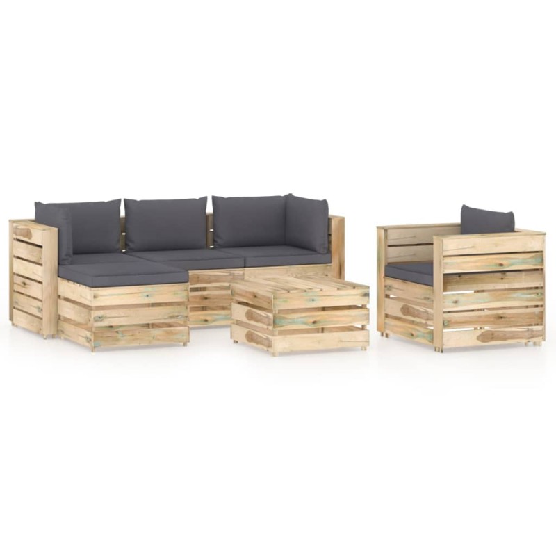 vidaXL Set Salotto da Giardino con Cuscini 6 pz Legno Impregnato Verde vidaXL Set Salotto da Giardino con Cuscini 6 pz Legno Impregnato Verde