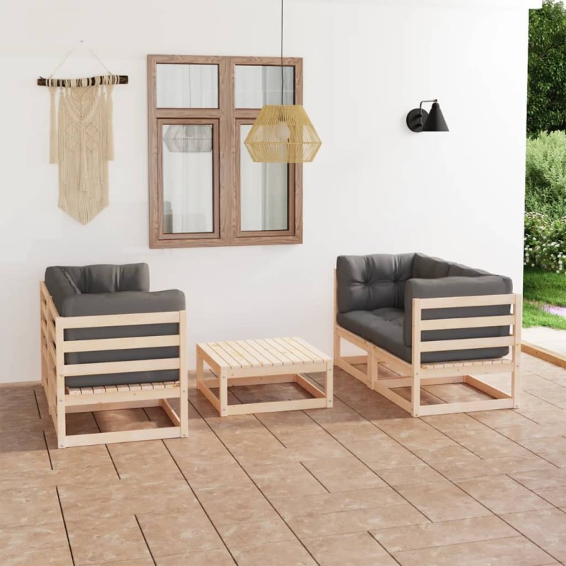 vidaXL Set Divani da Giardino 5 pz con Cuscini Legno Massello di Pino vidaXL Set Divani da Giardino 5 pz con Cuscini Legno Massello di Pino